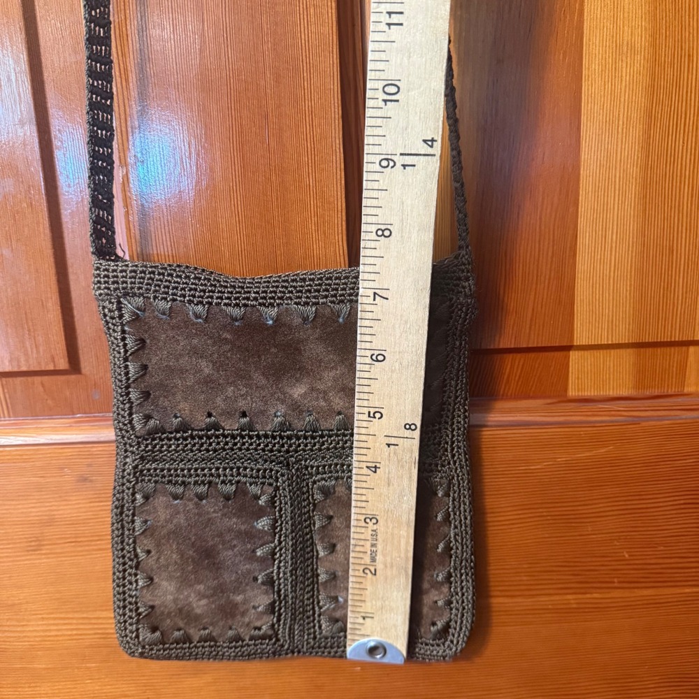 Unbranded Suede Crochet Crossbody Bag Womens Small Brown Fair Boho Beaded Floral - Picture 5 of 9
